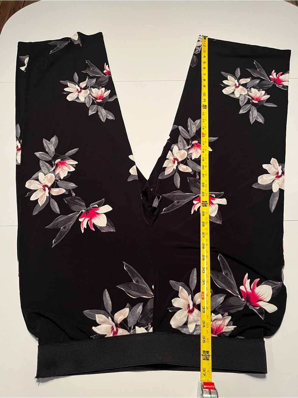 Alfani Black Palazzo Pants with Cream and Pink Floral Pattern